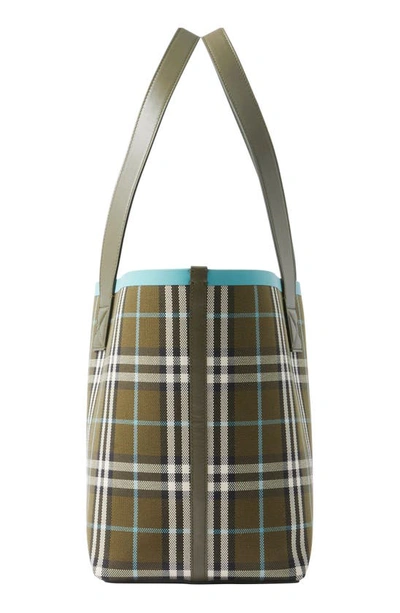 Shop Burberry Medium Heritage Check Canvas Tote In Olive Green
