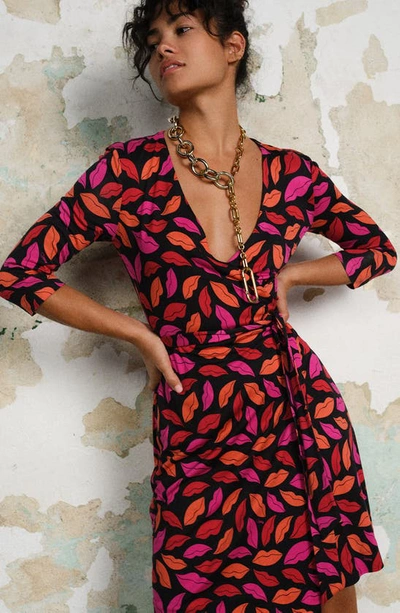 Shop Diane Von Furstenberg New Julian Two Print Silk Wrap Dress In Midnight Lips