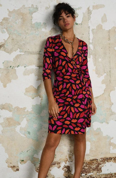 Shop Diane Von Furstenberg New Julian Two Print Silk Wrap Dress In Midnight Lips