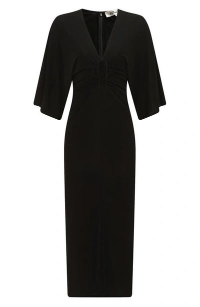 Shop Diane Von Furstenberg Valerie Tie Front Midi Dress In Black