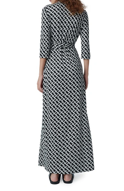 Shop Diane Von Furstenberg Abigail Chain Print Silk Wrap Maxi Dress In Chain Link Medium Black