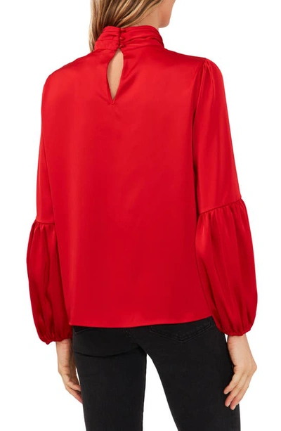 Cece Mock Neck Blouson Sleeve Satin Top In Stoplight Red