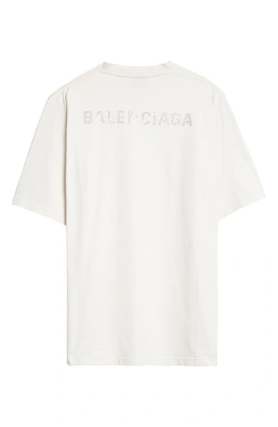 Shop Balenciaga Large Fit Crystal Logo T-shirt In Dirty White/ Silver