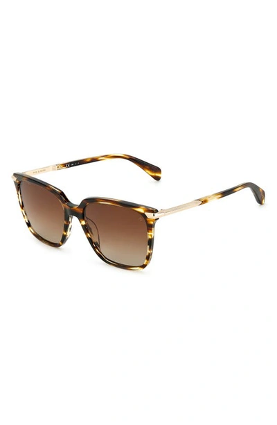 Shop Rag & Bone 55mm Polarized Gradient Rectangle Sunglasses In Horn Brown
