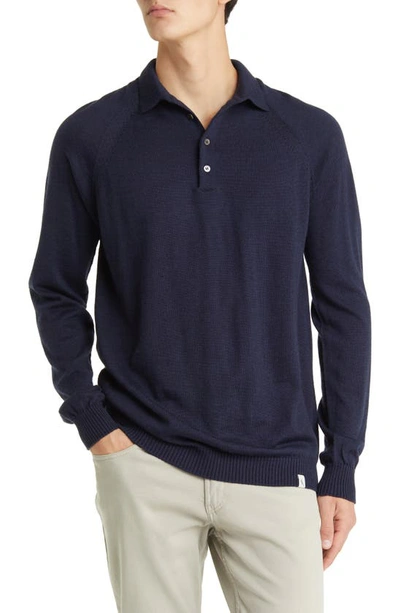 Shop Peregrine Beauford Long Sleeve Wool Polo Sweater In Navy