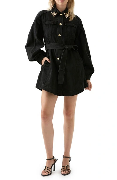 Shop Aje Lola Long Sleeve Denim Minidress In Black