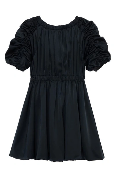 Shop Habitual Kids' Ruched Puff Sleeve Crushed Satin Dress In Black