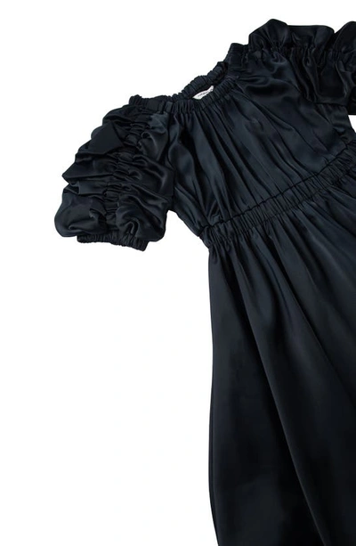 Shop Habitual Kids' Ruched Puff Sleeve Crushed Satin Dress In Black