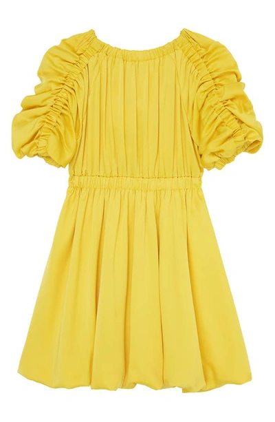 Shop Habitual Kids' Ruched Puff Sleeve Crushed Satin Dress In Yellow