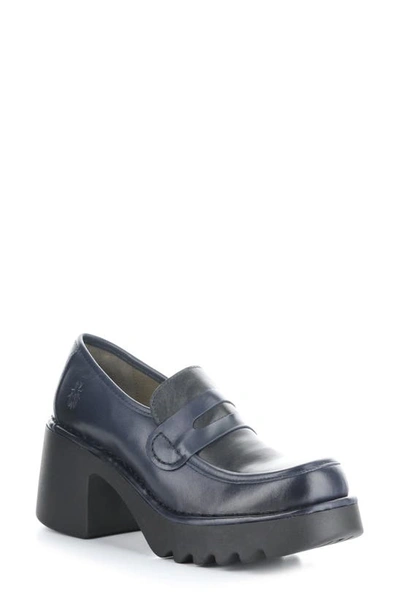 Shop Fly London Muly Platform Penny Loafer In 003 Navy Black