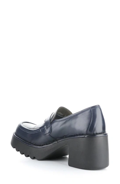 Fly London Muly Platform Penny Loafer In 003 Navy Black