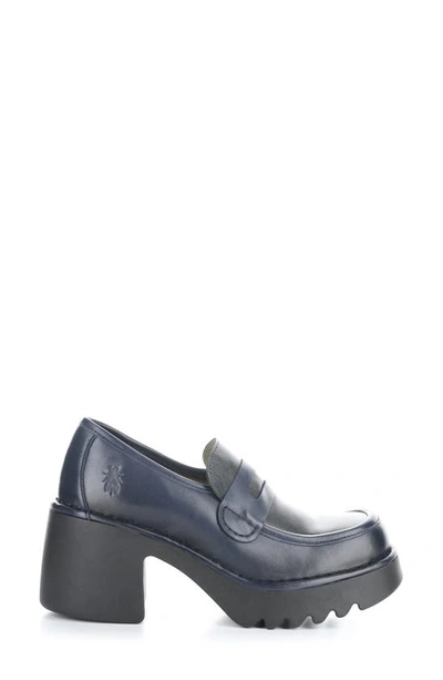Fly London Muly Platform Penny Loafer In 003 Navy Black