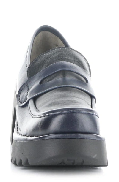 Fly London Muly Platform Penny Loafer In 003 Navy Black
