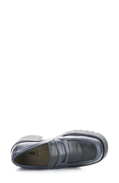 Fly London Muly Platform Penny Loafer In 003 Navy Black