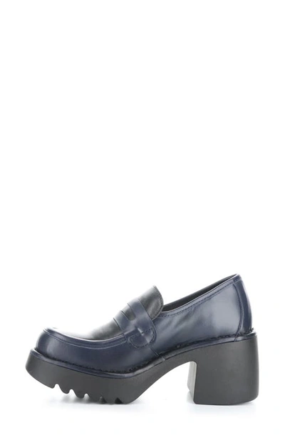 Fly London Muly Platform Penny Loafer In 003 Navy Black