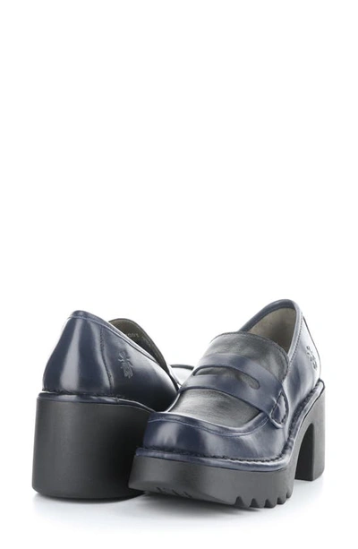 Fly London Muly Platform Penny Loafer In 003 Navy Black