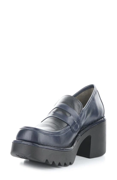 Fly London Muly Platform Penny Loafer In 003 Navy Black