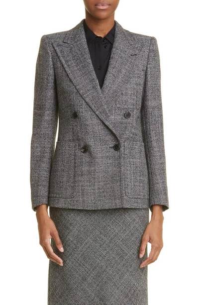 Dries Van Noten Beau Double Breasted Wool Tweed Blazer In Black