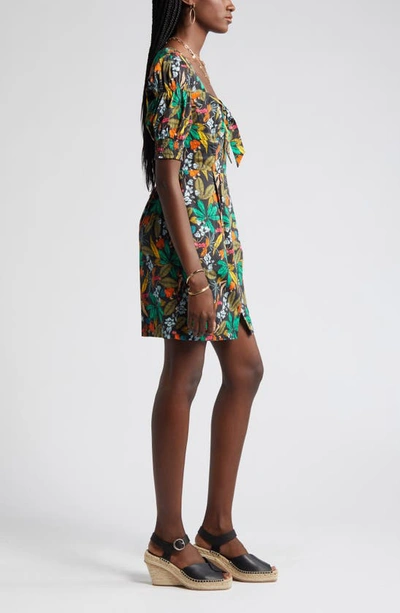 Shop Du Paradis Floral Print Puff Sleeve Minidress In Midnight Forest