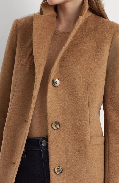 Shop Lauren Ralph Lauren Reefer Wool Blend Coat In New Vicuna