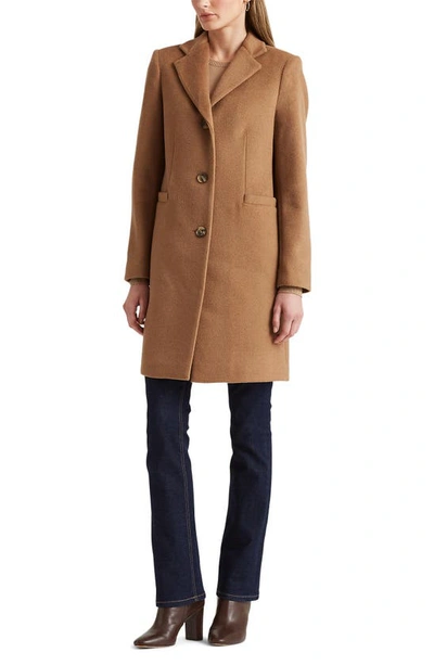 Shop Lauren Ralph Lauren Reefer Wool Blend Coat In New Vicuna