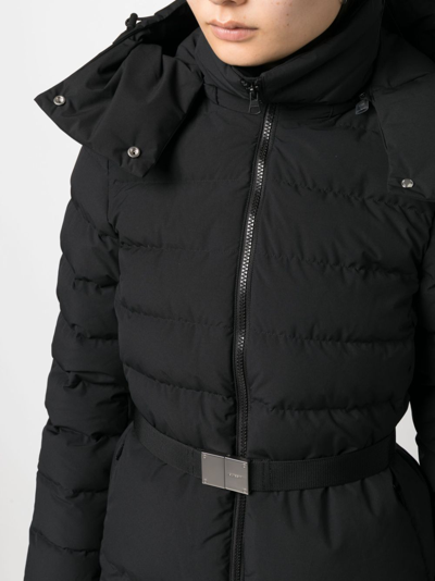 Shop Burberry Belted Hooded Padded Jacket In Schwarz
