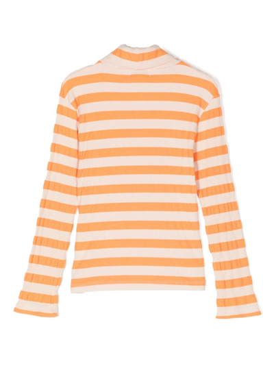 Shop Bobo Choses Logo-print Striped Ribbed T-shirt In Orange