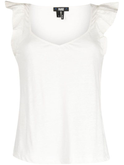 Shop Paige Giulia Ruffle Sleeves Linen Blouse In Weiss