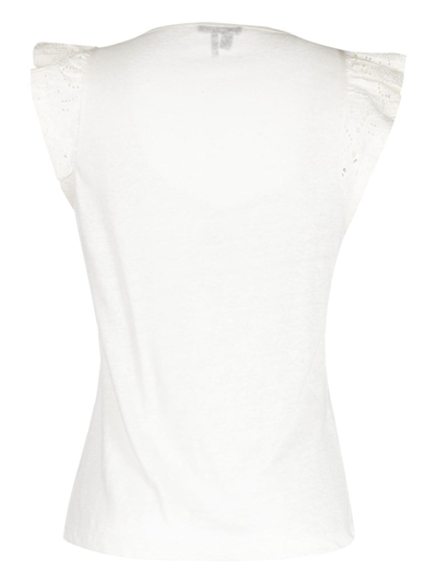 Shop Paige Giulia Ruffle Sleeves Linen Blouse In Weiss