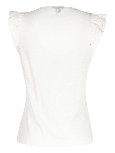 Paige Giulia Ruffle-trimmed Linen Top In Weiss