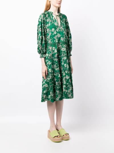 Shop Alice And Olivia Layla Floral-print Tiered Dress In Green