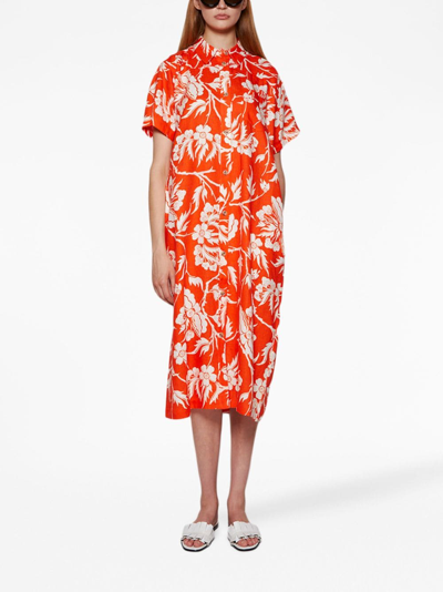 Shop Mara Hoffman Abbi Fiore-print Midi Dress In Orange