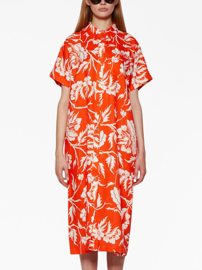 Shop Mara Hoffman Abbi Fiore-print Midi Dress In Orange