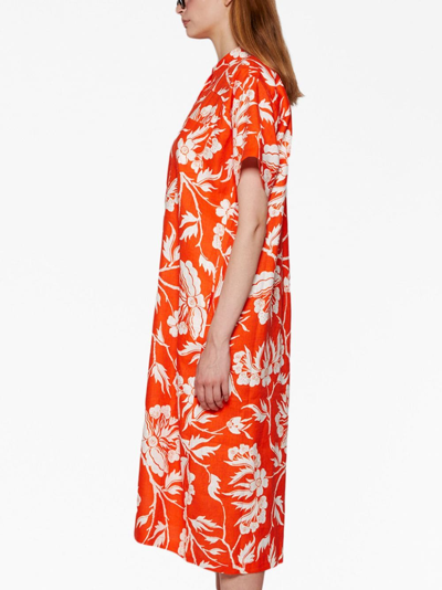 Shop Mara Hoffman Abbi Fiore-print Midi Dress In Orange