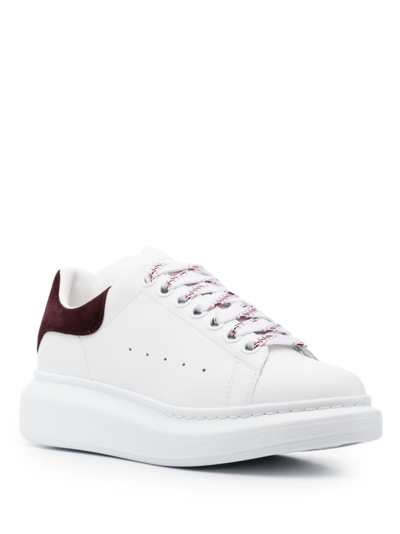 Alexander Mcqueen White Leather Sneakers With Chocolate Leather Heel In Weiss