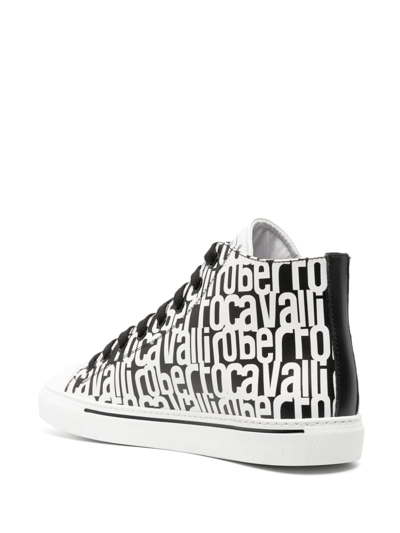 Shop Roberto Cavalli Logo-print Leather Sneakers In Schwarz