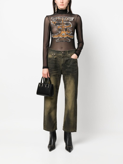 Shop R13 Logo-patch Faded-effect Cropped Jeans In Grün