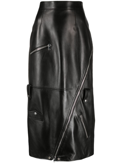 Shop Alexander Mcqueen High-waisted Polished-finish Skirt In Schwarz