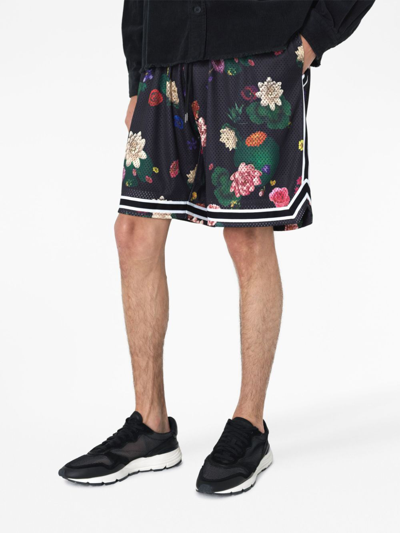 Shop John Elliott Floral-print Mesh Shorts In Black