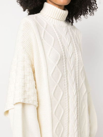Shop Khrisjoy Roll-neck Cable-knit Jumper In Weiss