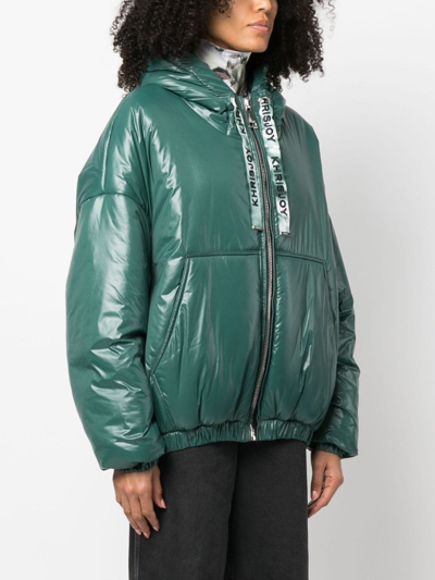 Shop Khrisjoy High-shine Hooded Jacket In Grün