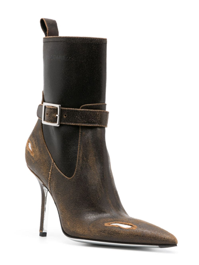 Shop Dsquared2 100mm Distressed Pointed-toe Ankle Boots In Grün
