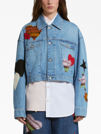 Shop Marni Patch-detail Denim Jacket In Blue