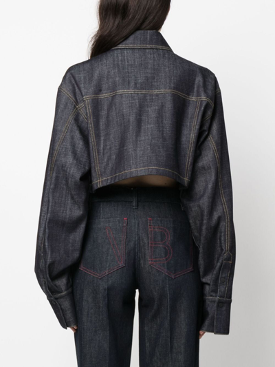 Shop The Mannei Gudari Contrast-stitching Cropped Jacket In Blau