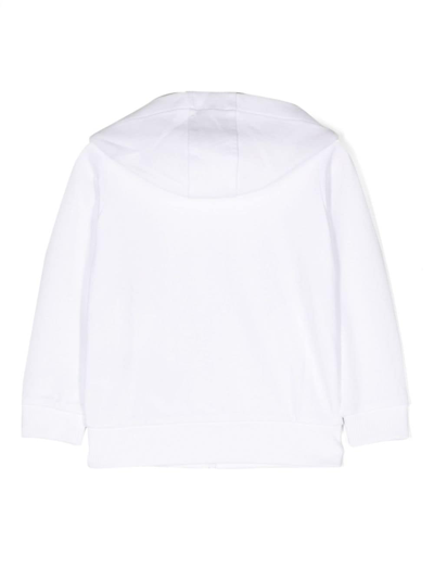 Shop Moschino Logo-print Zip-up Hoodie In White