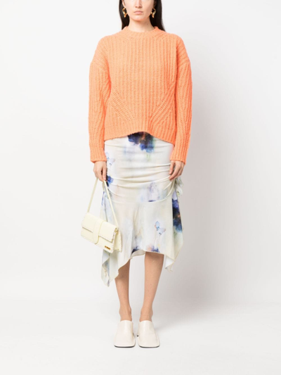 Shop Essentiel Antwerp Ribbed-knit Drop-shoulder Jumper In Orange