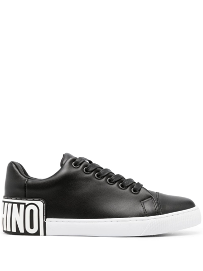 Shop Moschino Logo-patch Leather Sneakers In Schwarz