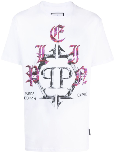 Shop Philipp Plein Ss Chrome Round-neck T-shirt In White