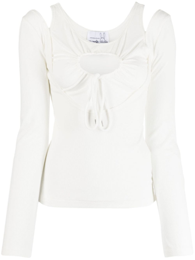 Shop Natasha Zinko Heart Cut-out Long-sleeve T-shirt In White