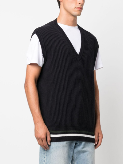 Shop Autry Logo-embroidered Ribbed-knit Vest In Blue